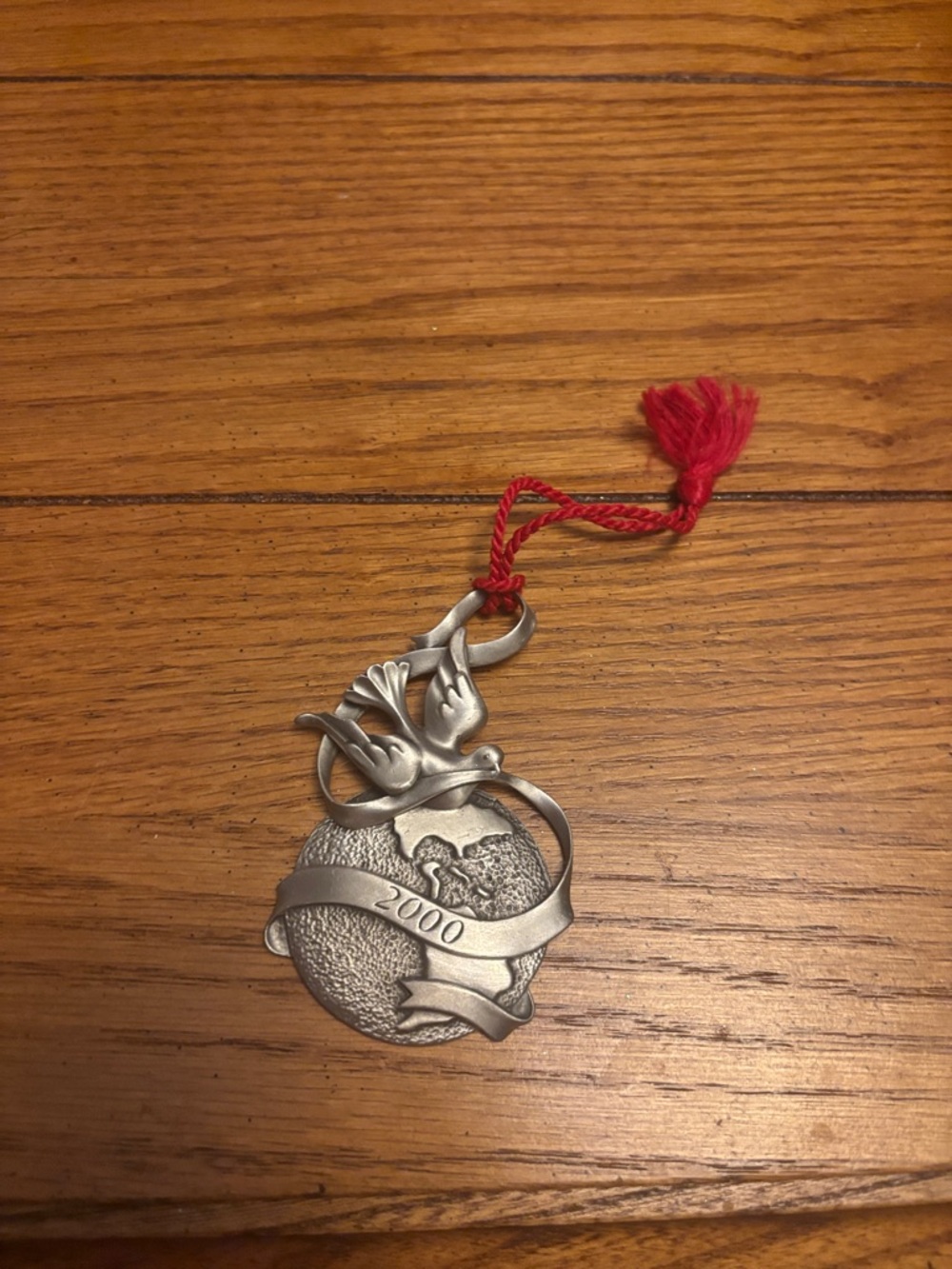Pewter 2000 Dove Ornament with Red Tassel